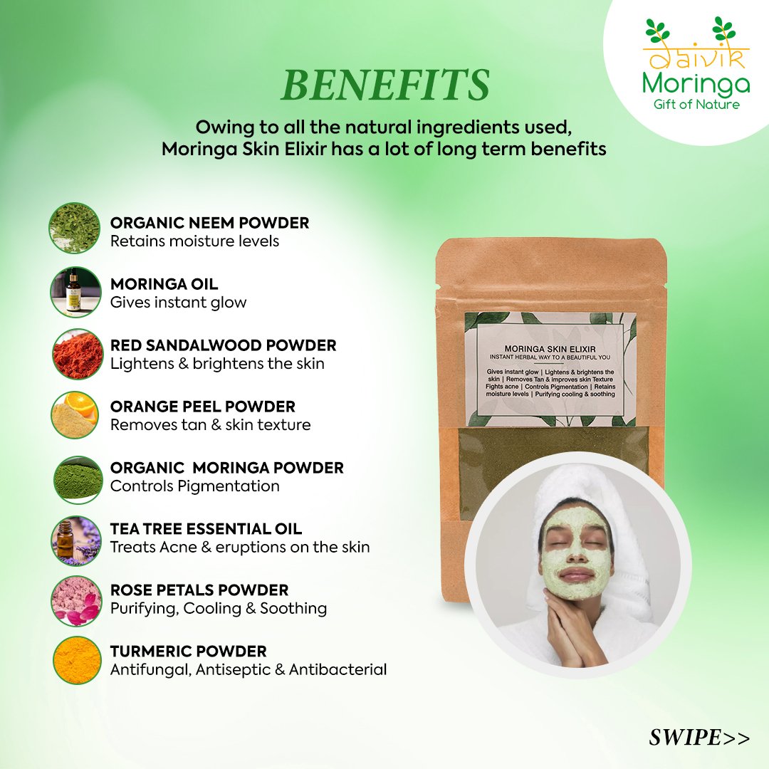 Daivik Moringa Skin Elixir | 100% Natural | Pigmentation & Blemish Removal, Anti Acne, Tan Removal | 50 g