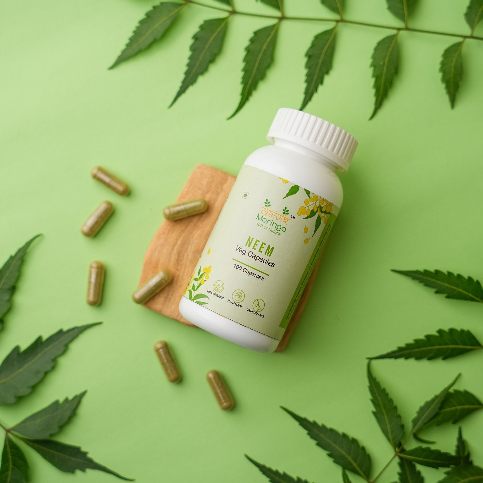 Daivik Moringa Neem Veg Capsules | 100% Natural | Detox, Skin Care, Anti Inflammatory | 100 Caps Each