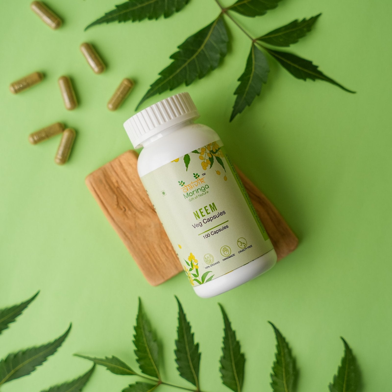 Daivik Moringa Neem Veg Capsules | 100% Natural | Detox, Skin Care, Anti Inflammatory | 100 Caps Each