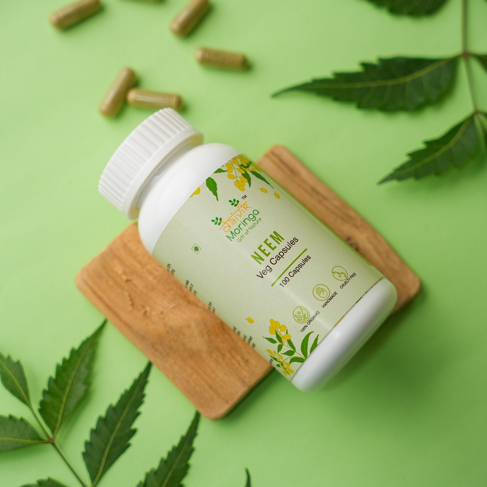 Daivik Moringa Neem Veg Capsules | 100% Natural | Detox, Skin Care, Anti Inflammatory | 100 Caps Each