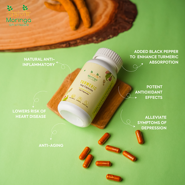 Daivik Moringa Turmeric Veg Capsules | 100% Natural | Immunity Booster, AntiInflammatory, Antioxidant | 100 Caps Each
