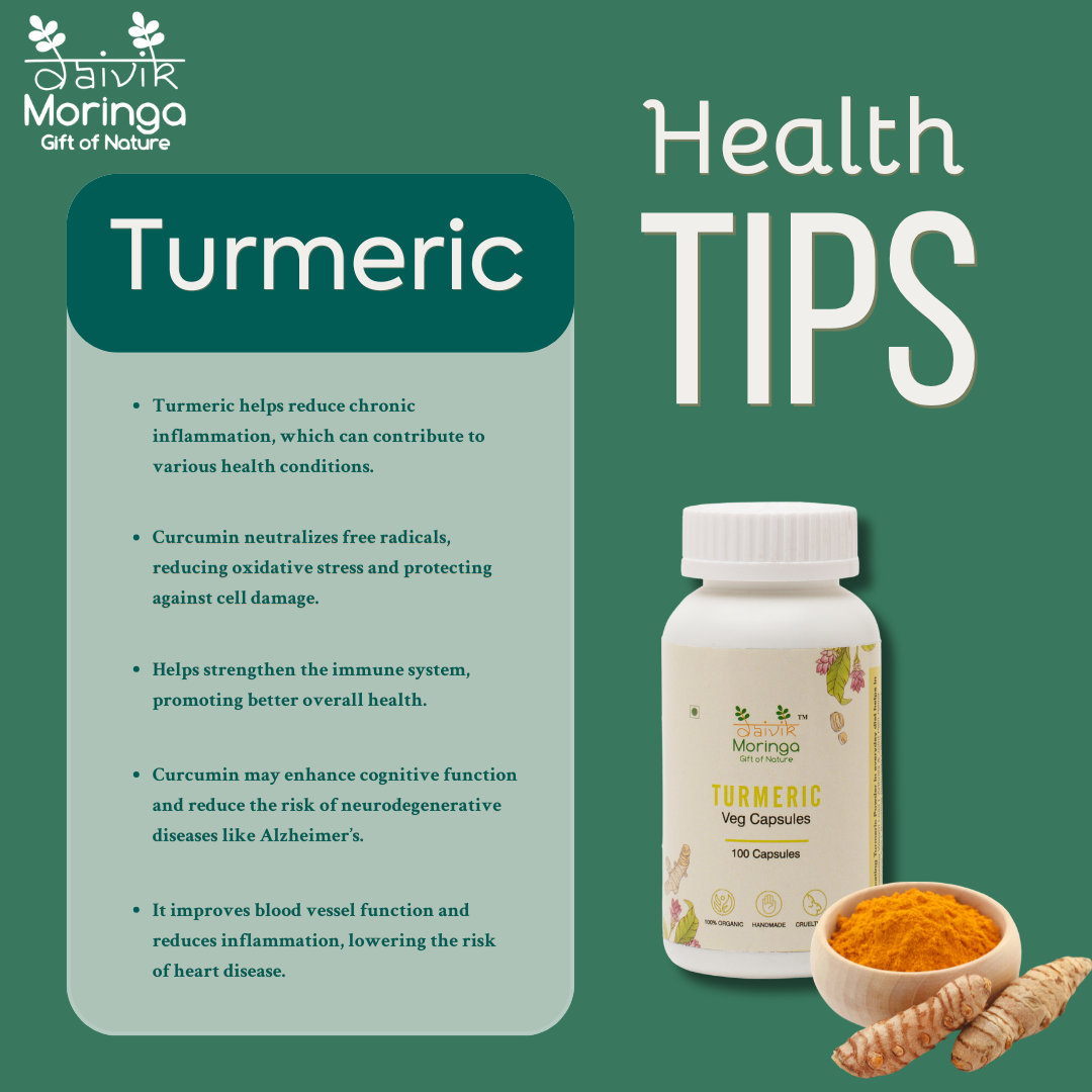 Daivik Moringa Turmeric Veg Capsules | 100% Natural | Immunity Booster, AntiInflammatory, Antioxidant | 100 Caps Each