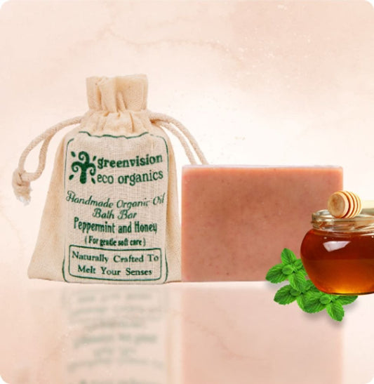 Handmade Organic Oil Bath Bar- Peppermint and Honey (For gentle soft care)100 GM