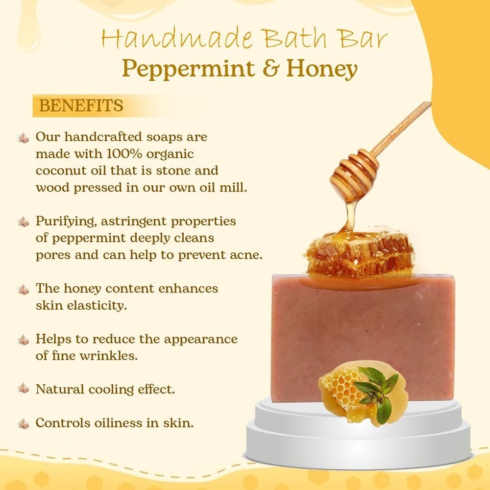 Handmade Organic Oil Bath Bar- Peppermint and Honey (For gentle soft care)100 GM