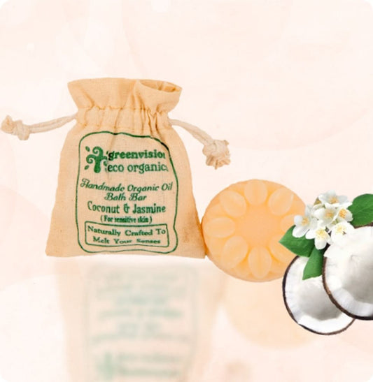 Handmade Organic Oil Bath Bar Coconut & Jasmine(For sensitive skin) 100gm