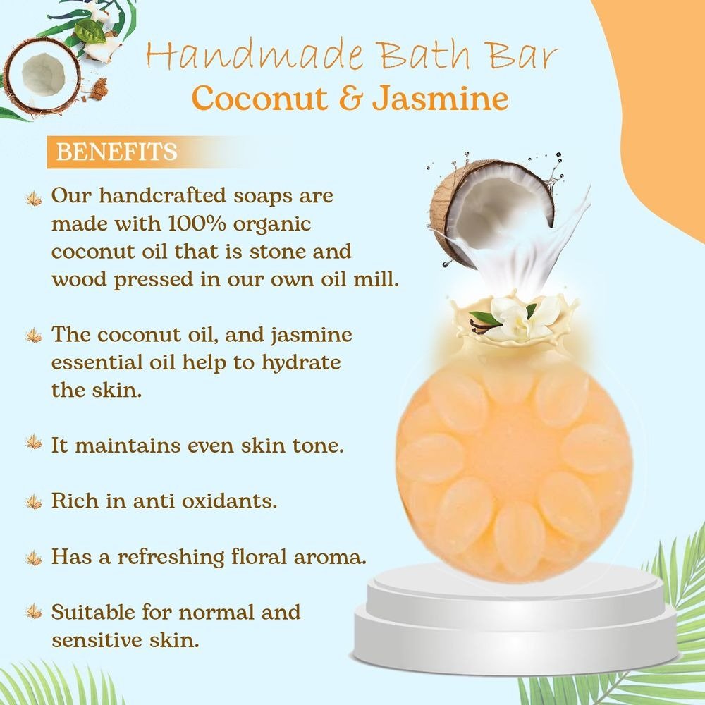 Handmade Organic Oil Bath Bar Coconut & Jasmine(For sensitive skin) 100gm
