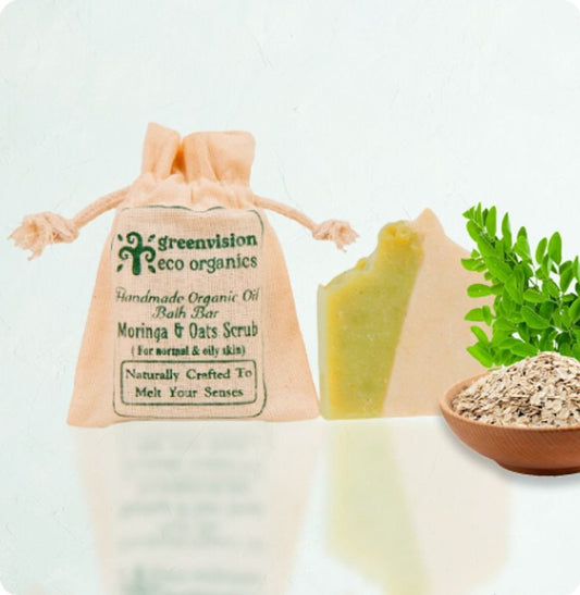 Handmade Organic Oil Bath Bar Moringa & Oats Scrub (For normal & oily skin) 100gm