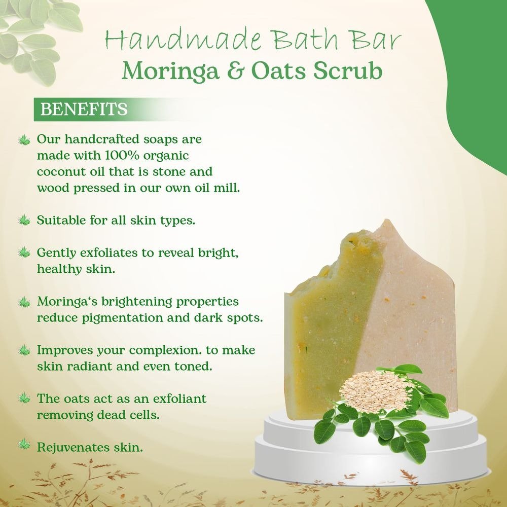 Handmade Organic Oil Bath Bar Moringa & Oats Scrub (For normal & oily skin) 100gm