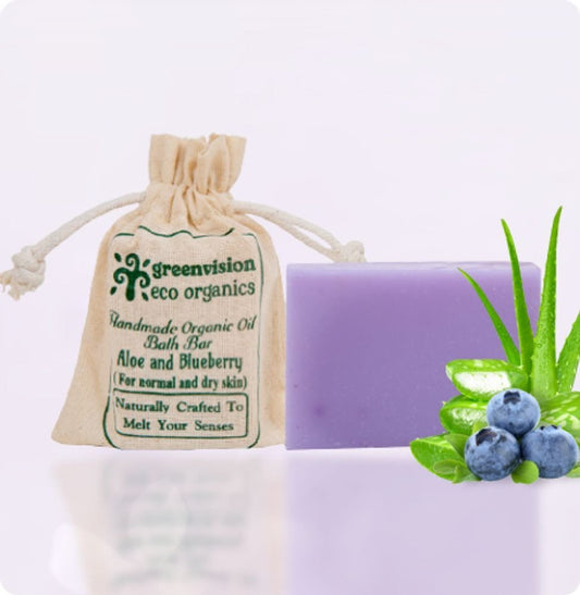 Handmade Organic Oil Bath Bar  Aloe & Blueberry (For Normal & Dry Skin ) 100 Gm