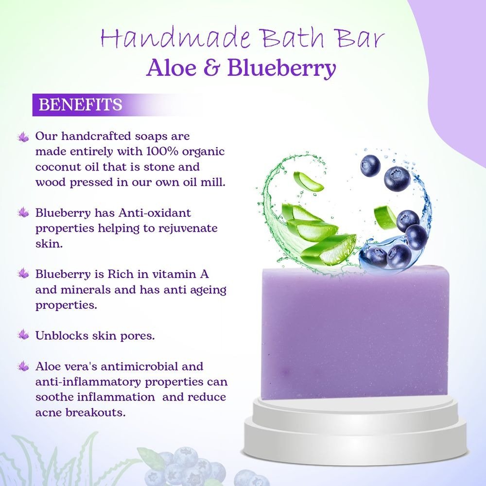 Handmade Organic Oil Bath Bar  Aloe & Blueberry (For Normal & Dry Skin ) 100 Gm