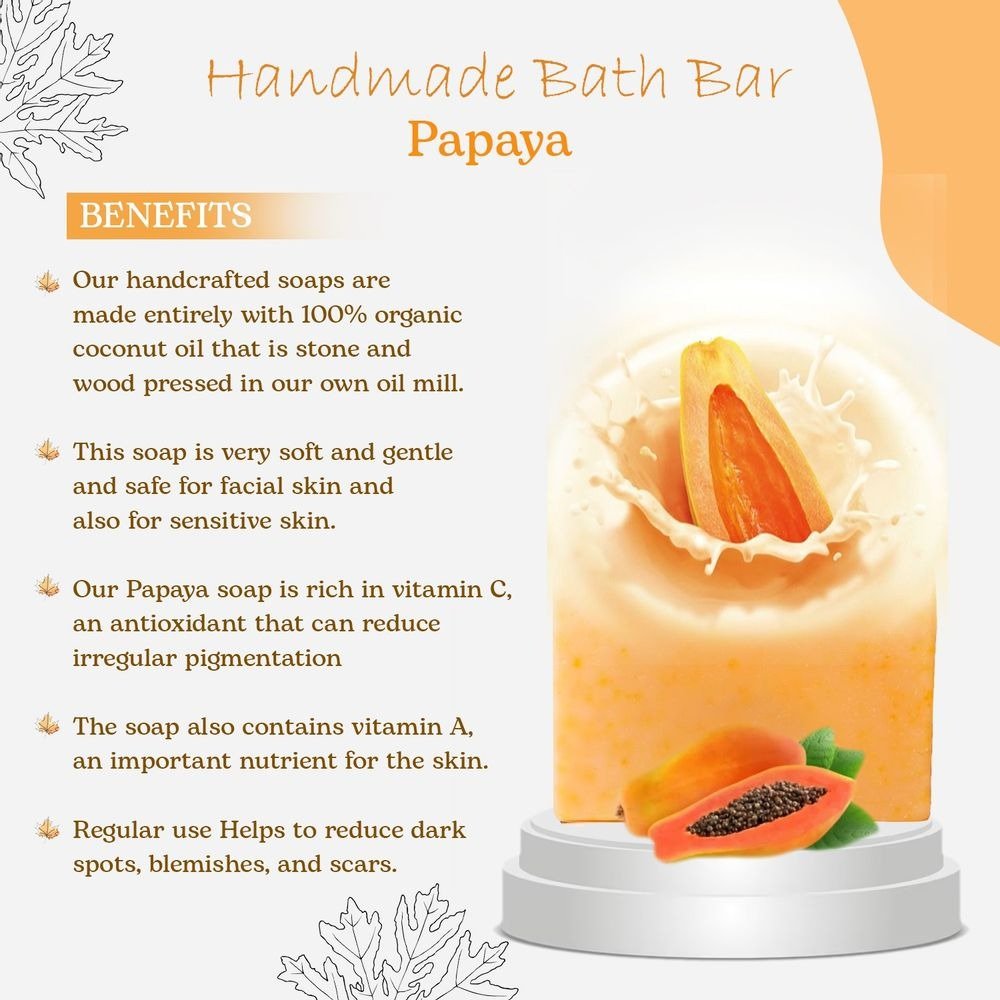 Handmade Organic Oil Bath Bar  Papaya (For Normal & dry Skin) 100 Gm