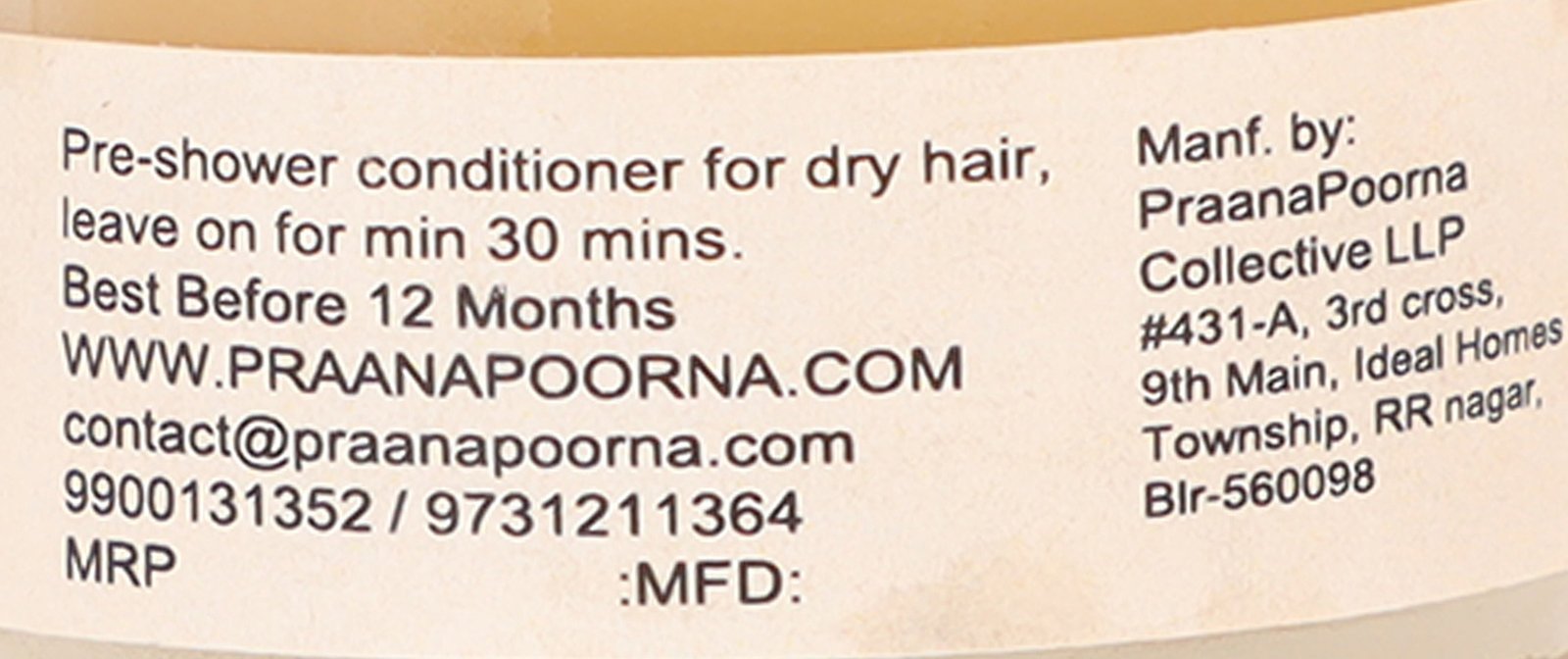 PraanaPoorna Hair Mask - Castor oil